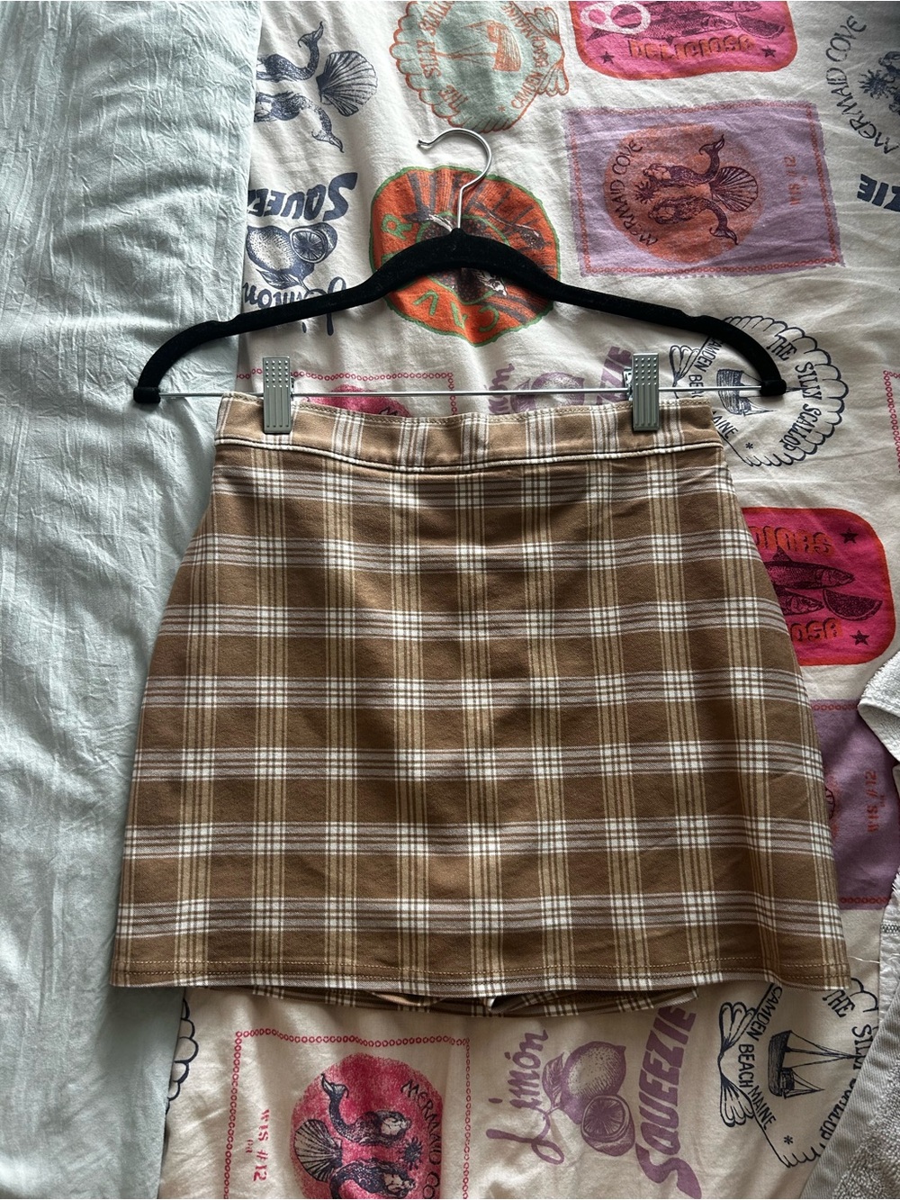 Hollister Brown and Cream Plaid Mini Skort